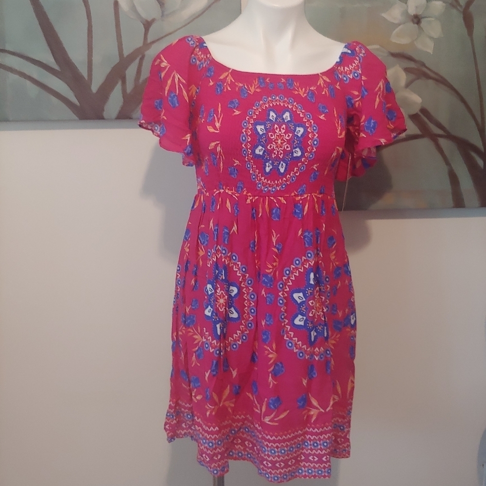 NWT sequin heart fuschia & blue midi dress